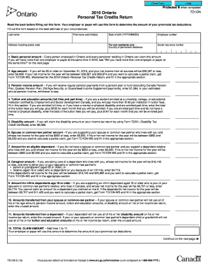 Ontario TD1ON Personal Tax Credits Return