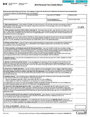 2016 Personal Tax Credits Return TD1