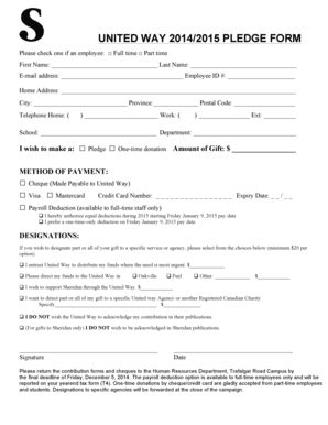 United Way 2014/2015 Pledge Form