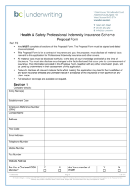 Health Safety Scheme Professional Indemnity Proposal Form
