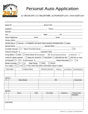 Auto Insurance Application Form