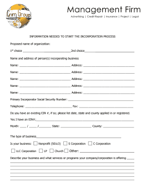 Business Incorporation Form