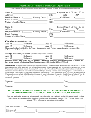 Wrentham Co-operative Bank Card Application
