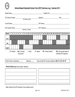 School-Based Extended School Year Services Log