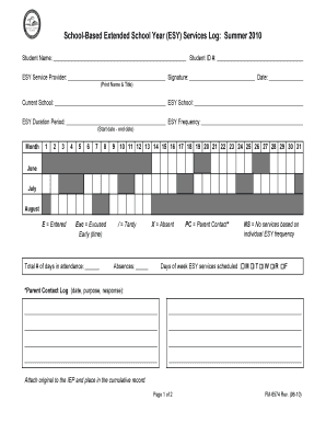 School-Based Extended School Year Services Log