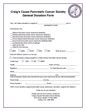 Craig’s Cause Pancreatic Cancer Society Donation Form