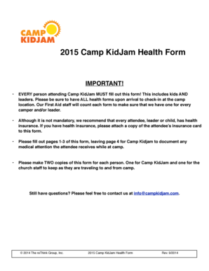 2015 Camp KidJam Health Form