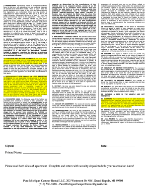 Recreational Vehicle Rental Agreement
