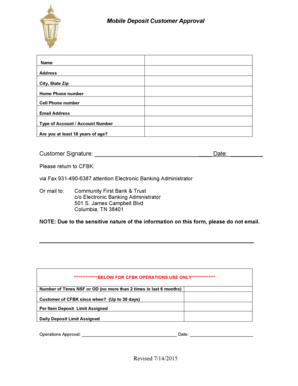 Mobile Deposit Customer Approval Form