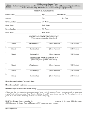 2016 Emergency Contact Form