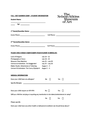 Summer Camp Student Information Form