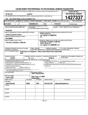 NSF Proposal Cover Sheet