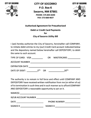 City of Socorro Utility Bill Payment Authorization