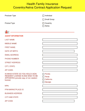 Coventry/Aetna Health Insurance Contract Application