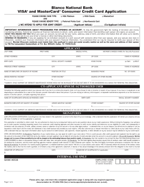 Blanco National Bank VISA and MasterCard Application
