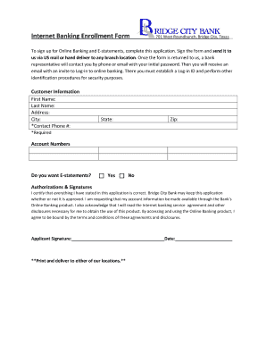 Internet Banking Enrollment Form