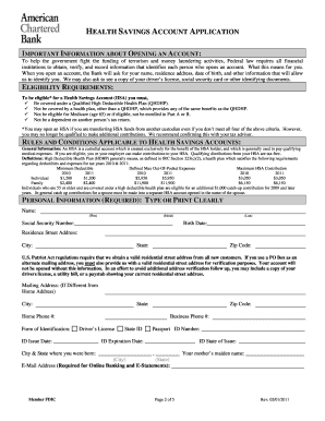 Health Savings Account Application