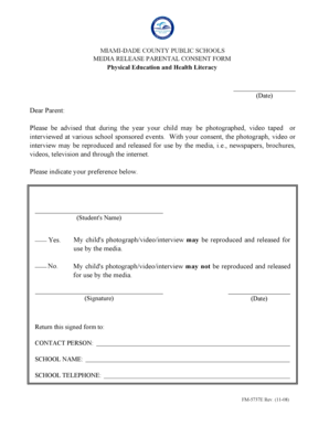 Miami-Dade County Media Release Parental Consent Form