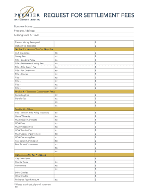 Request for Settlement Fees