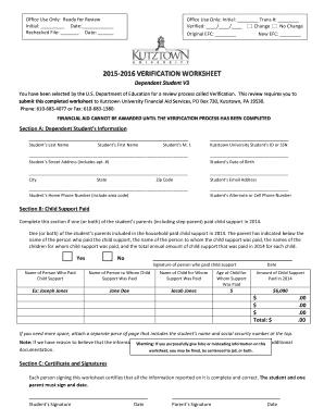 2015-2016 Verification Worksheet