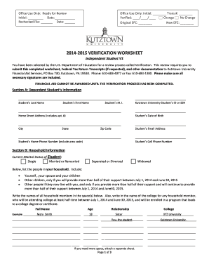 2014-2015 Verification Worksheet