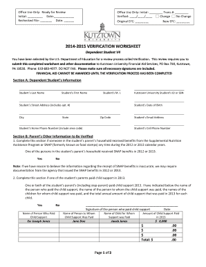 2014-2015 Verification Worksheet
