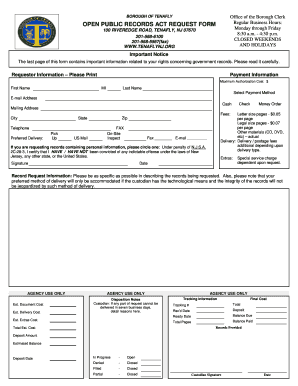 New Jersey Open Public Records Act Request Form