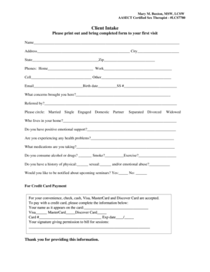 Client Intake Form for Sex Therapy