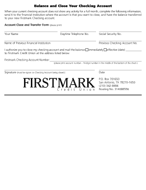 Checking Account Close and Transfer Form