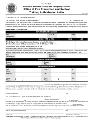 New York Firefighter Training Authorization Letter