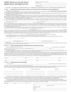 Visa Business Card Application and Agreement