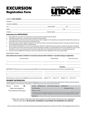 CHIC Excursion Registration Form