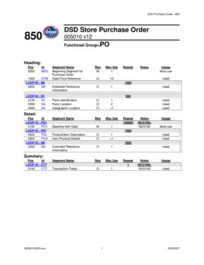 DSD Purchase Order Form 850