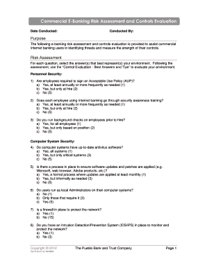 Commercial E-Banking Risk Assessment Form