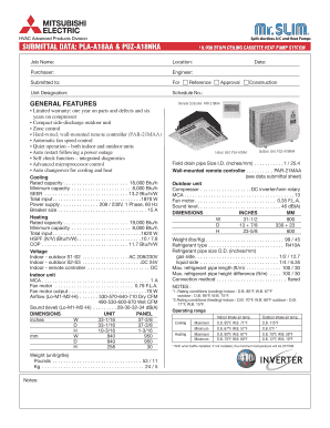 Mitsubishi Ceiling Cassette Heat Pump System Submittal Form