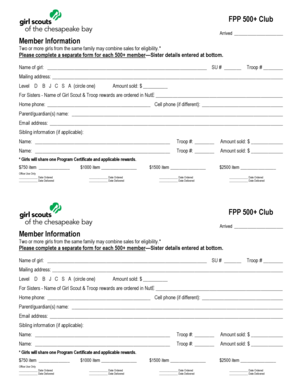 Girl Scout 500+ Club Form