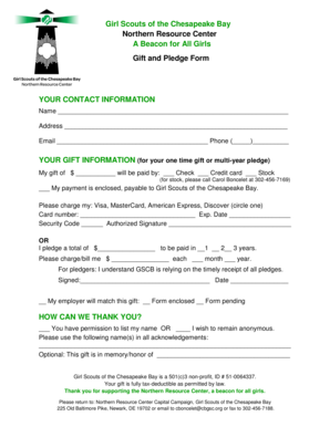 Girl Scouts Gift and Pledge Form