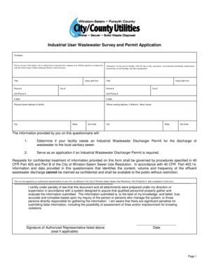 Industrial User Wastewater Survey and Permit Application