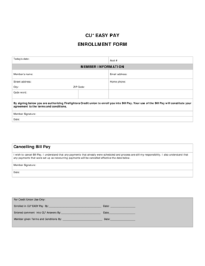 Firefighters Credit Union Bill Pay Enrollment Form