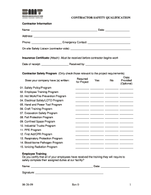 Contractor Safety Qualification Form