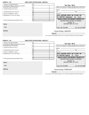 Form W1 1167 Employer's Withholding Monthly