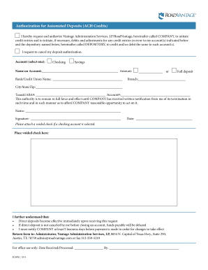 Authorization for Automated Deposits