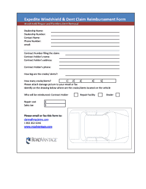 Windshield & Dent Claim Reimbursement Form