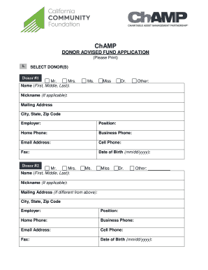 Donor Advised Fund Application