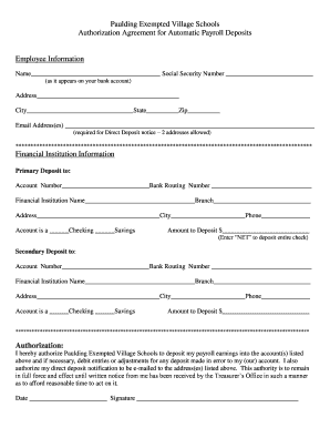 Authorization Agreement for Automatic Payroll Deposits