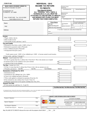 Plymouth Ohio Income Tax Return Form 2015