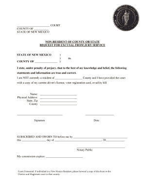 New Mexico Non-Resident Jury Service Excusal Request