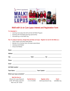 Lupus Research Walk Registration Form