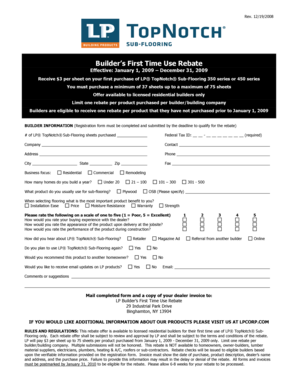 Builder's First Time Use Rebate Form