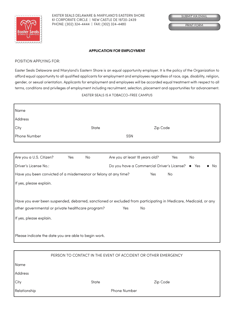 Fillable Online EASTER SEALS DELAWARE MARYLANDS EASTERN SHORE 61 Fax